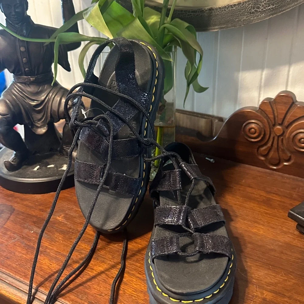 ✔️#66 Dr. Martens Black Glitter Platform Nartilla Gladiator Sandals - Picture 6 of 9